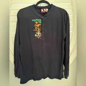 VTG 90s Disney MICKEY INC Winnie Pooh Henley Blue Faded L/S Tee T-Shirt LG